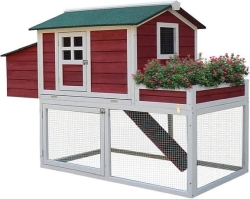 CHICKEN COOP RED W/ PLANTER