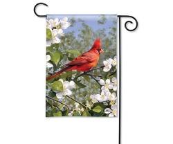 GARDEN FLAG CARDINAL IN BLOSSOMS